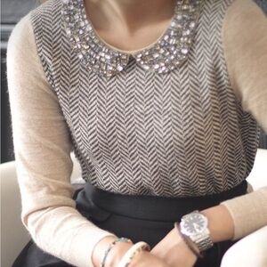 NWT J. Crew Cashmere Rhinestone Collar Houndstooth Sweater